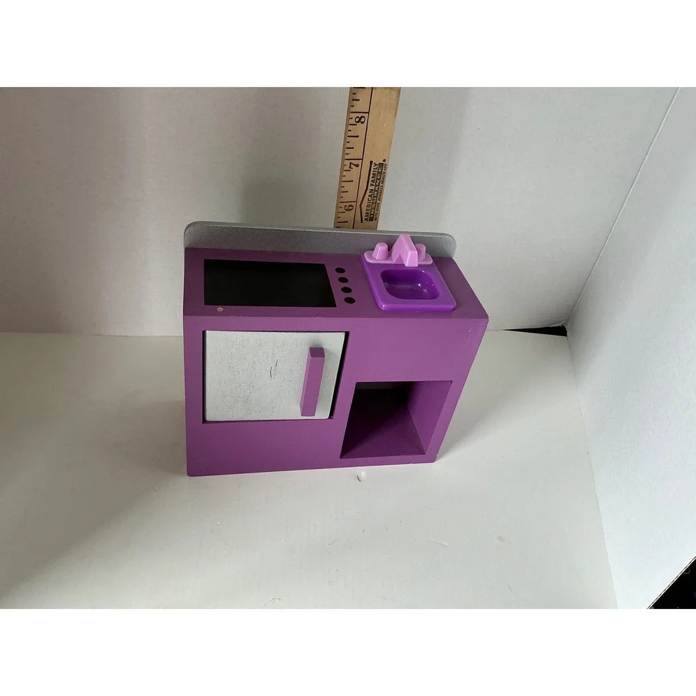 Wooden‎ Dollhouse Kitchen Toy Sink Stove Purple Silver Small Accessory